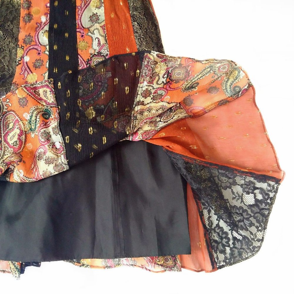 NWT Muse Empire Waist Silk Crepe Lace Multicolor Knee Length Dress - Picture 6 of 10